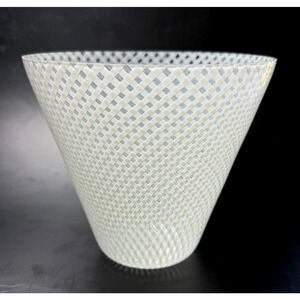 Vintage Murano White Reticello Lattice Net Vase Bowl Art Glass Venetian Italy